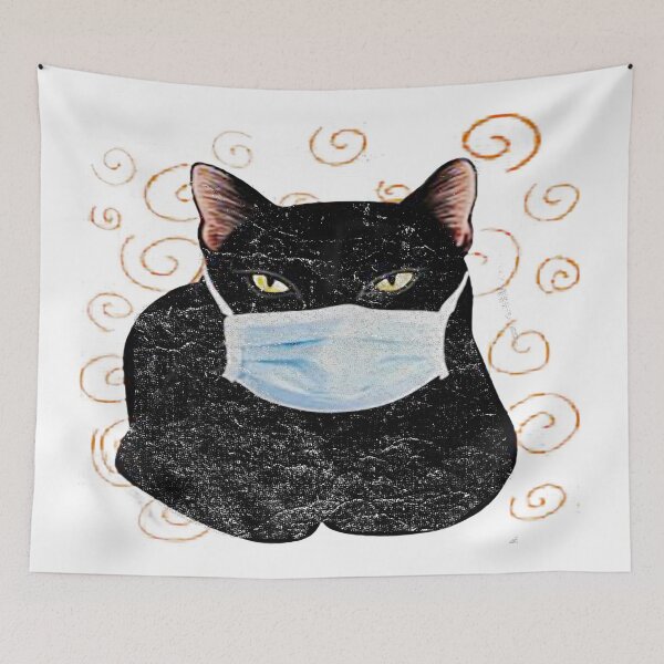 Item preview, Black Cat wear a protective mask  designed and sold by Mavesha.