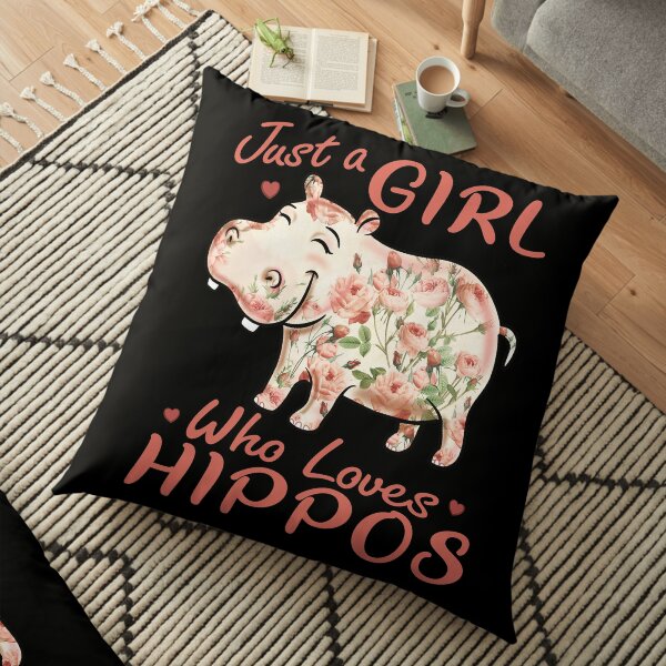 Juste une fille qui aime les hippopotames Fleur Hippopotame Rose Coussin de sol