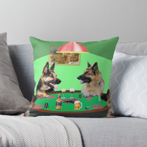 German Shepherd dogs Playing Poker Throw Pillow
