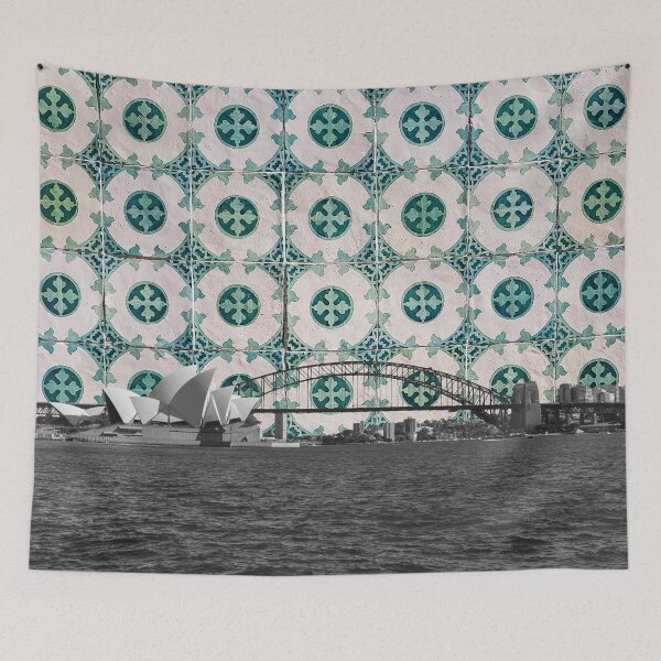 Item preview, Sydney Harbour Meets Portuguese Tiles Montage - Azulejo Green and White designed and sold by idovedesign.