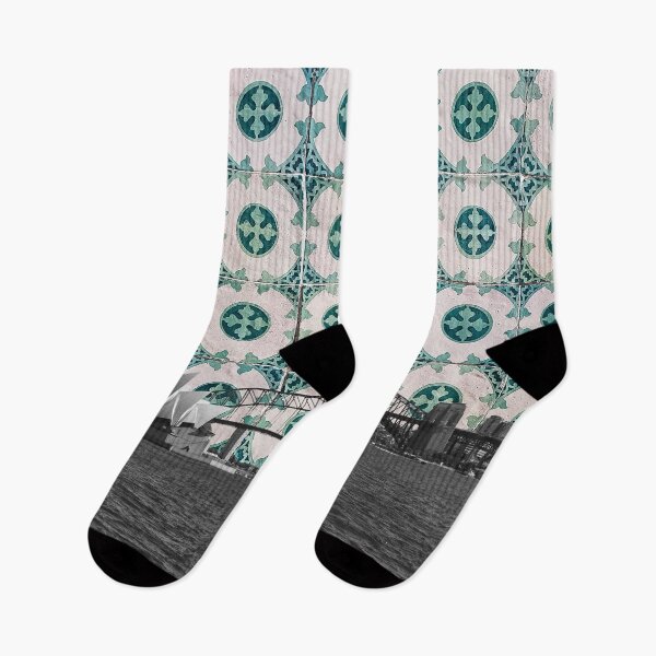 Item preview, Sydney Harbour Meets Portuguese Tiles Montage - Azulejo Green and White designed and sold by idovedesign.