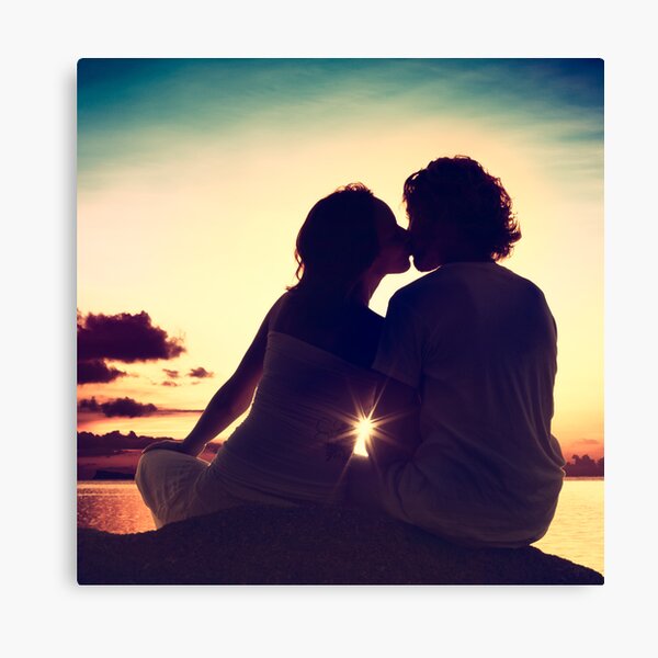 Lovers Kissing At Sunset Canvas Print For Sale By Visualspectrum Redbubble
