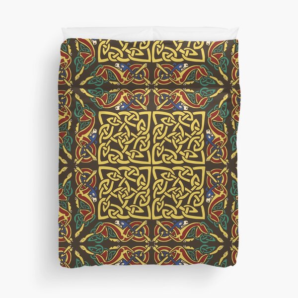 Gold Knotwork Squares and Hounds Border Duvet Cover