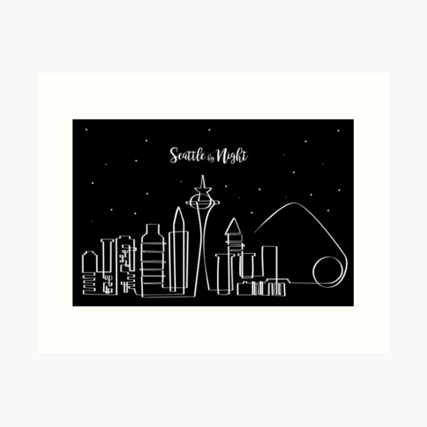 Seattle Skyline at Night: A Single Line of Magic and Mystery Art Print