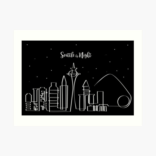 Seattle Skyline at Night Art Print