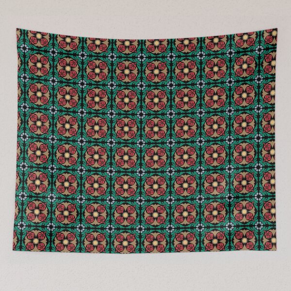Item preview, Multi coloured on Black Mexican flower Pattern Seamless Repeat Background designed and sold by Estalon.