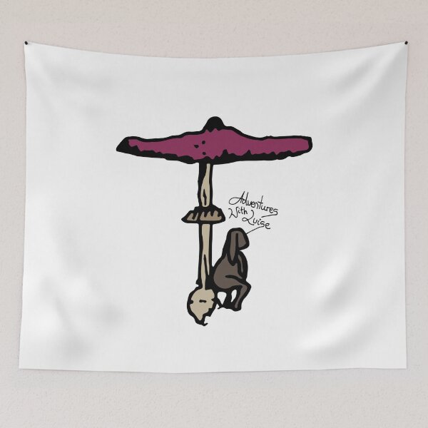 Item preview, Dog takes a break under mushroom tree designed and sold by AdventuresLuise.