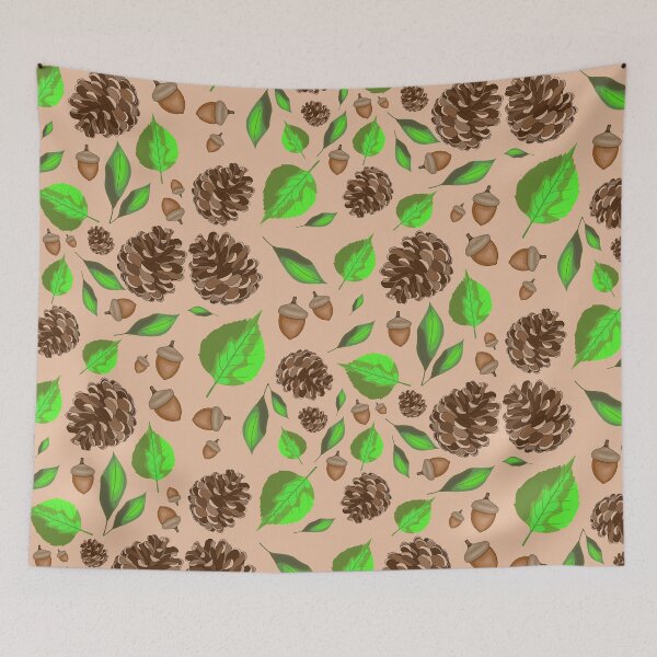 Item preview, Fall Pinecones and Acorns (Green Leaves Beige Background) designed and sold by C-ArtDesign.