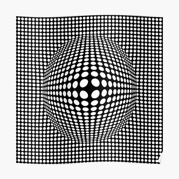 Black And White Victor Vasarely Style Optical Illusion Poster