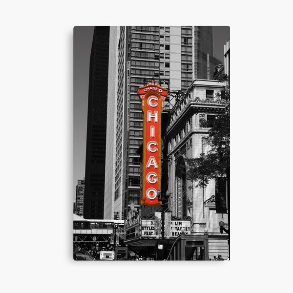 Item preview, Red Chicago Theatre Sign Black and White Chicago Photography designed and sold by gurso27.