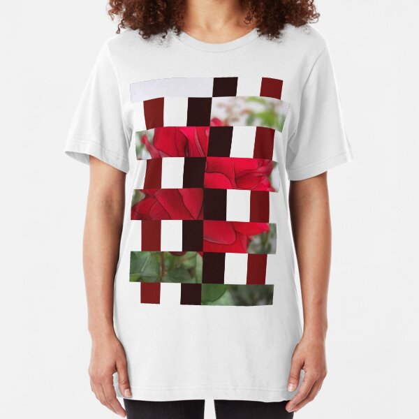 Red Rose Edges Art Rectangles 15 Slim Fit T-Shirt