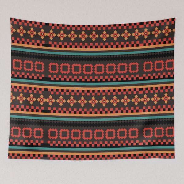 Item preview, retro diamond and floral patterns (orange, red, blue and black)| line art designed and sold by Gee Creatives.