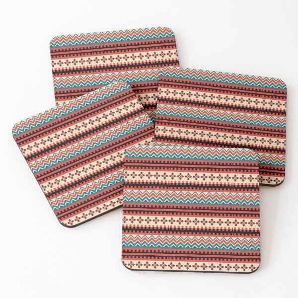 Item preview, retro zigzag and floral patterns (red, blue and black)| line art designed and sold by Gee Creatives.
