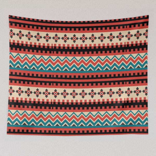 Item preview, retro zigzag and floral patterns (red, blue and black)| line art designed and sold by Gee Creatives.
