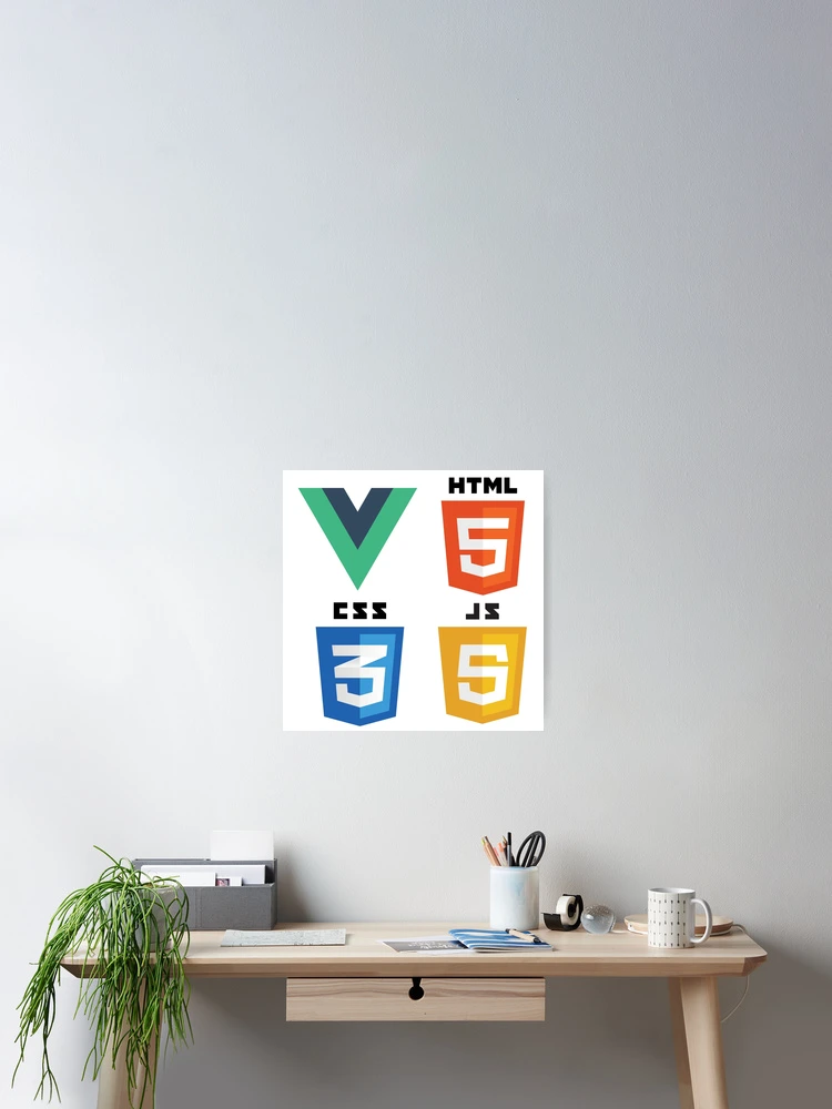 Aperçu 2 sur 3. Poster avec l'œuvre programmation web vue html5 css3 javascript logo créée et vendue par developerfriday.