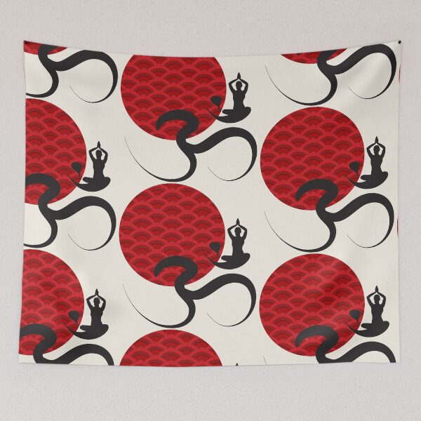 Item preview, Scallop Patten Red Sun, Yoga Sitting Pose and Ohm Black Calligraphy designed and sold by fatfatin.