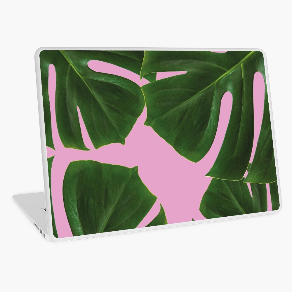 Copy of Graphic green palm leaves, pink background Laptop Skin