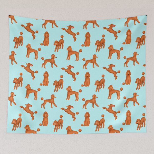 Item preview, Red Poodles Pattern (Light Blue Background) designed and sold by illucalliart.