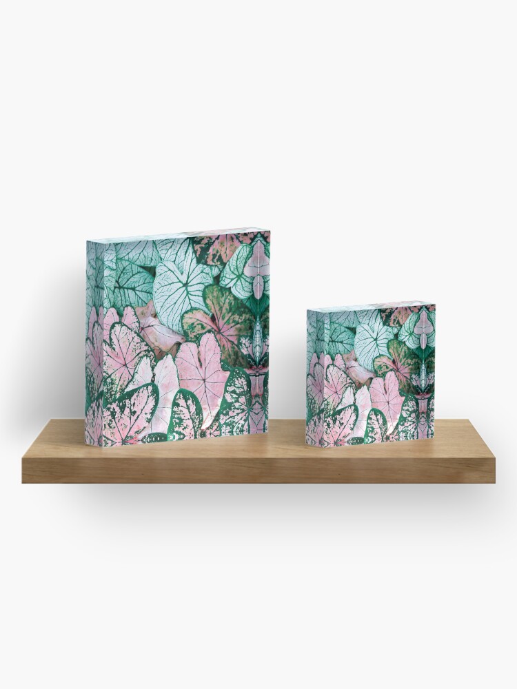 Alternate view of Green and pink leaves Acrylic Block