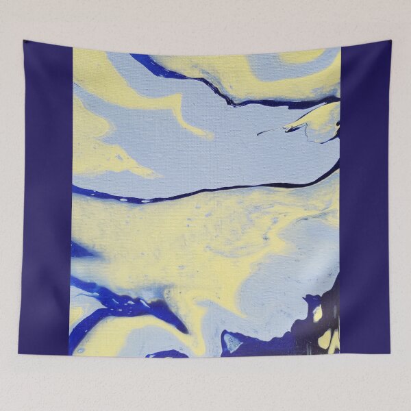 Item preview, Light blue, blue, yellow acrylic pour designed and sold by Kim-Pratt.