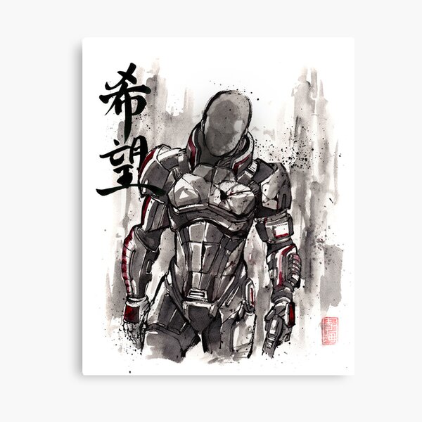 Commander Shepard from Mass Effect sumie style with HOPE Canvas Print