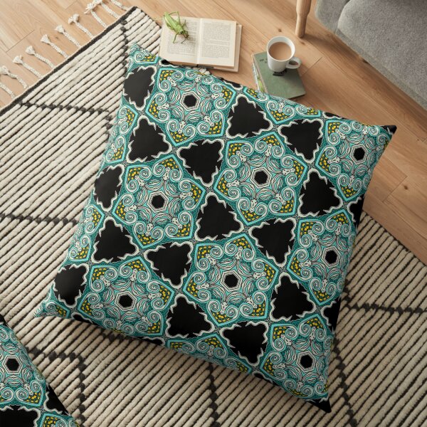 Green Black Boho Pattern Floor Pillow