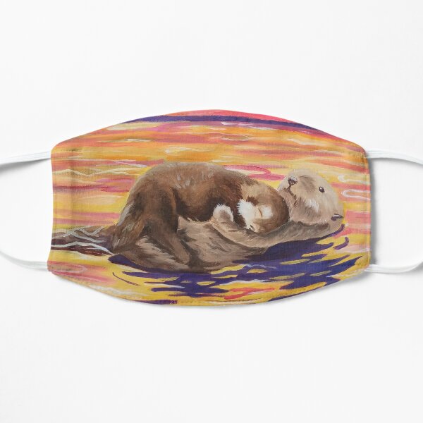 Otter And Baby Sunset Painting Art Gift, Painting Flat Mask