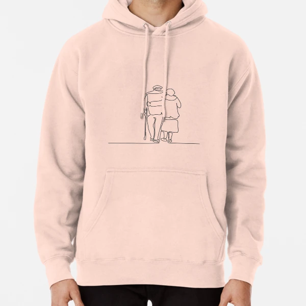 One Line Art Old Couple Line Drawing | Pullover Hoodie