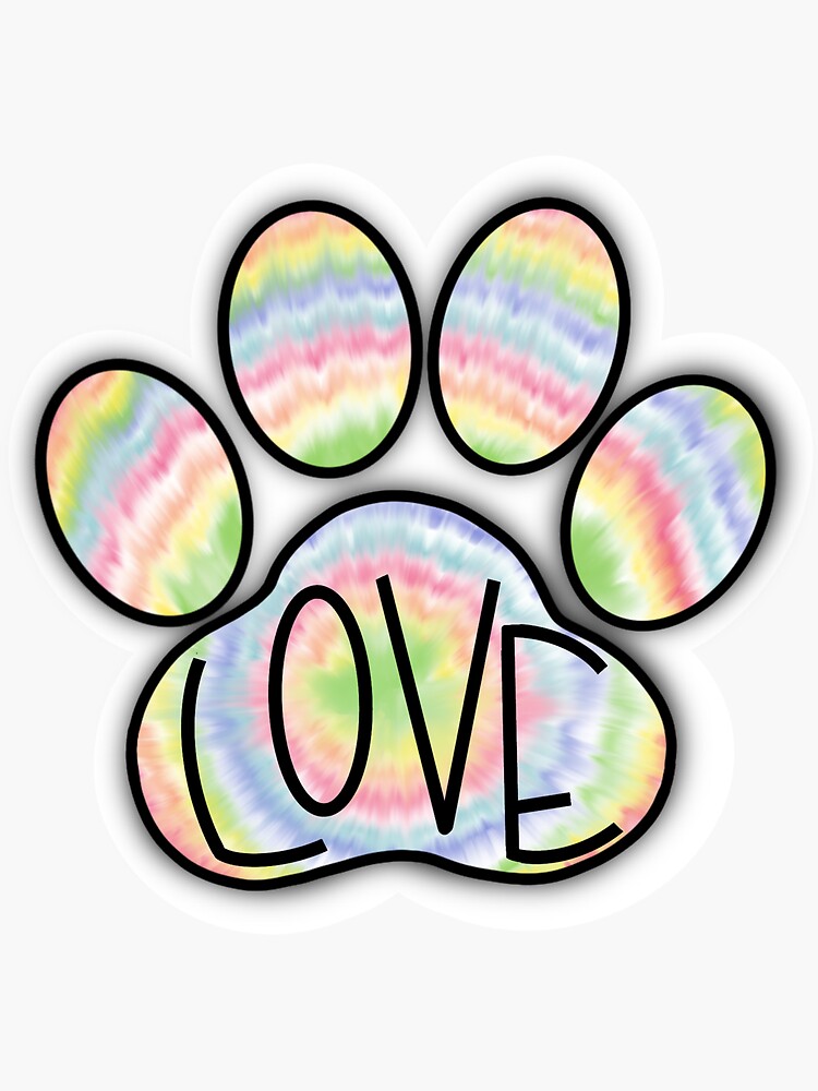 "Paw Print LOVE Tie-Dye" Sticker by Shannon2019 | Redbubble