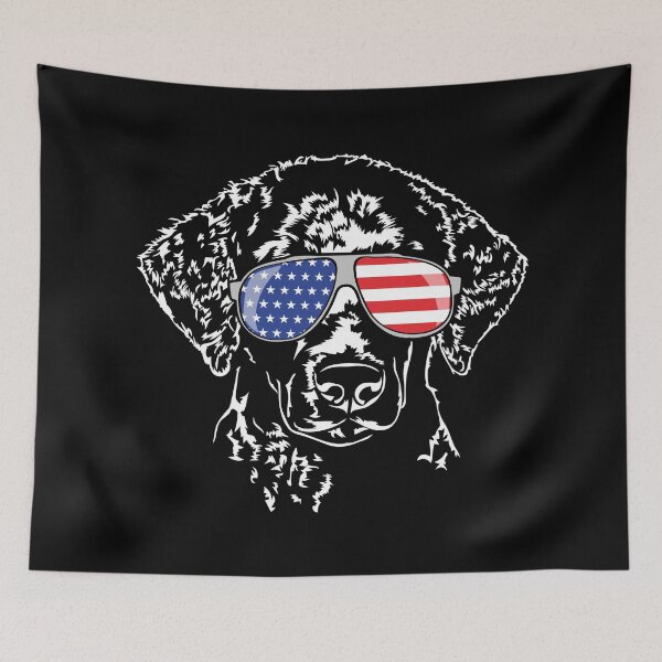 Item preview, Curly Coated Retriever with America Flag Sunglasses Dog Dogs Portrait designed and sold by dogarts.