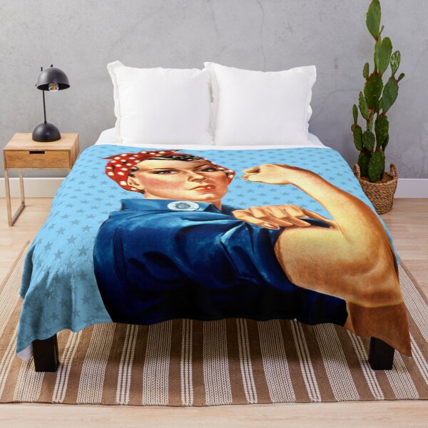 Item preview, Rosie the Riveter - Blue Background with Star Pattern designed and sold by Shop Your Aesthetic.
