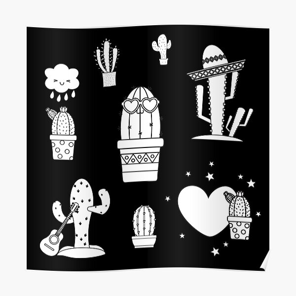 Cute Cactus Stickers Masks And More Poster For Sale By Munizz Redbubble 6037