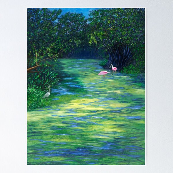 Item preview, Loxahatchee Wildlife Refuge. Mossy River with Roseatte Spoonbills and Herons. designed and sold by KarenZuk.