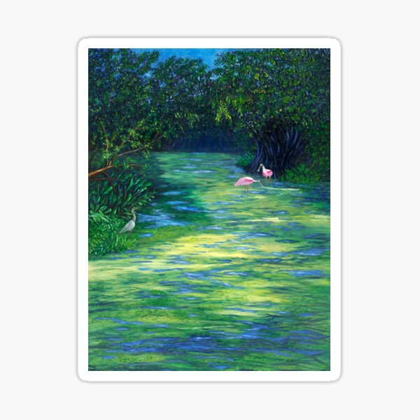 Item preview, Loxahatchee Wildlife Refuge. Mossy River with Roseatte Spoonbills and Herons. designed and sold by KarenZuk.