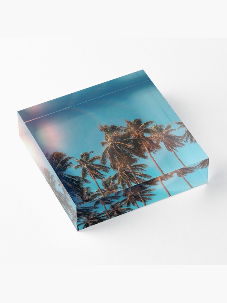 Alternate view of Palmtrees aqua Acrylic Block