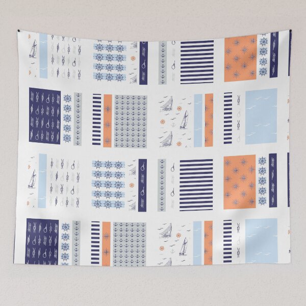 Item preview, Nautical modern patchwork in blue, orange, grey, white designed and sold by Fibracreativa.