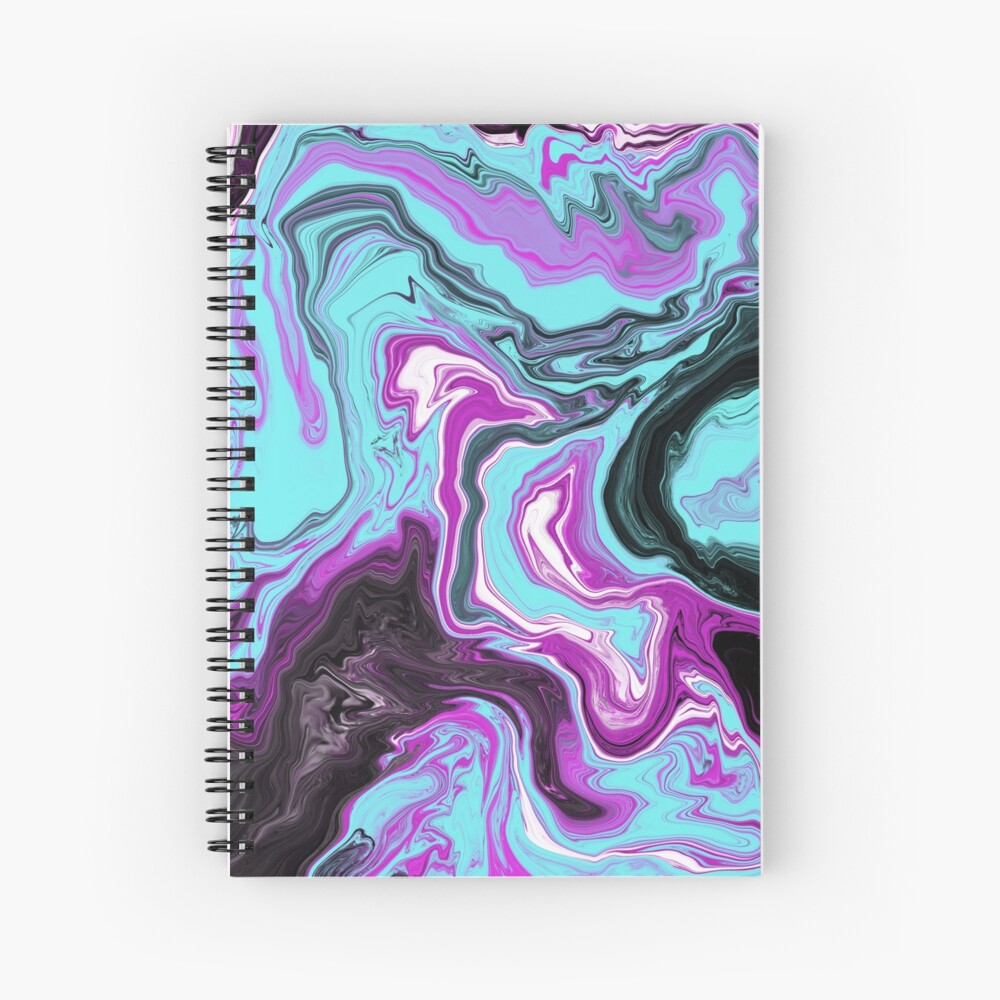 Magenta / Cyan Acrylic Pour Painting Spiral Notebook