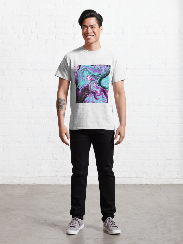 Alternate view of Magenta / Cyan Acrylic Pour Painting Classic T-Shirt