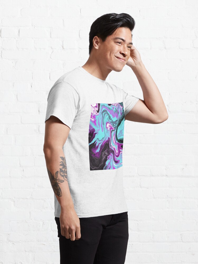 Alternate view of Magenta / Cyan Acrylic Pour Painting Classic T-Shirt