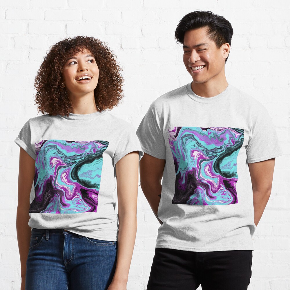 Magenta / Cyan Acrylic Pour Painting Classic T-Shirt