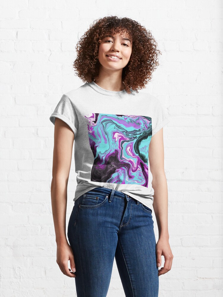 Alternate view of Magenta / Cyan Acrylic Pour Painting Classic T-Shirt