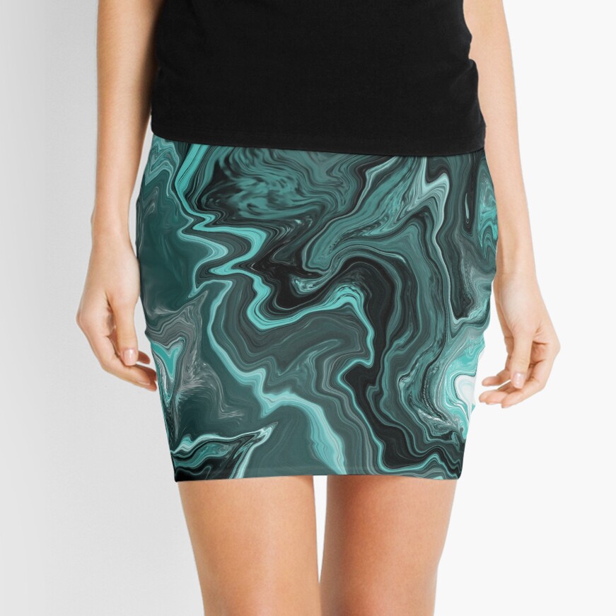 Teal / Turquoise Acrylic Pour Painting Mini Skirt
