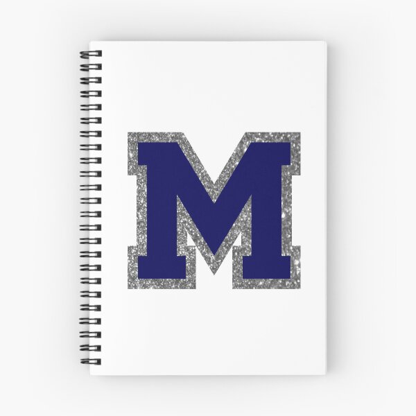 Item preview, silver and navy varsity letter M designed and sold by byleahwithlove.