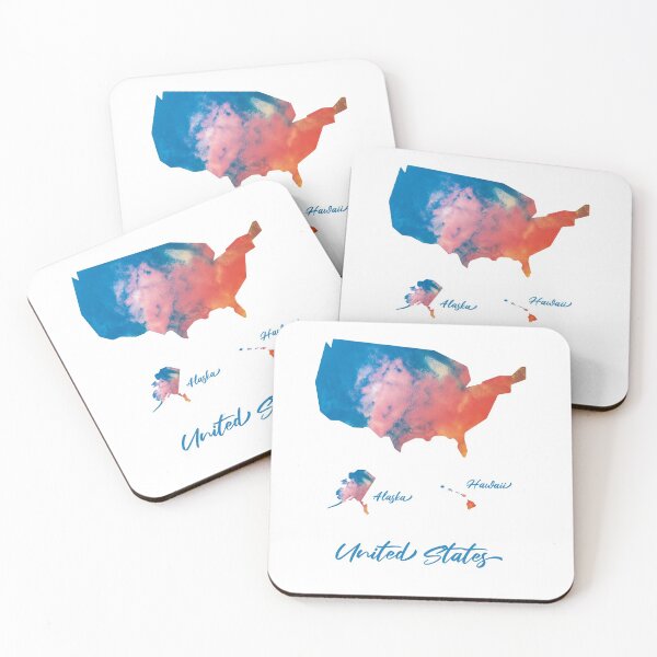 Item preview, United States Map in Watercolor + Alaska & Hawaii (Blue and Orange) designed and sold by Geometricshow.