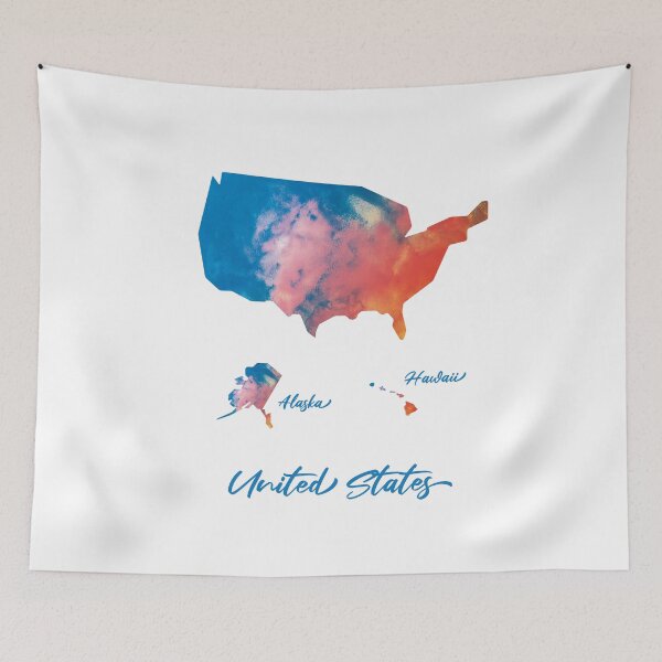 Item preview, United States Map in Watercolor + Alaska & Hawaii (Blue and Orange) designed and sold by Geometricshow.