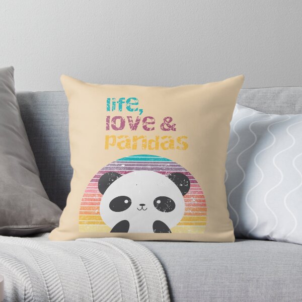 Love, Life and Panda Retro Vintage Distressed Throw Pillow