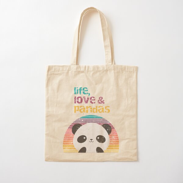 Love, Life and Panda Retro Vintage Distressed Cotton Tote Bag