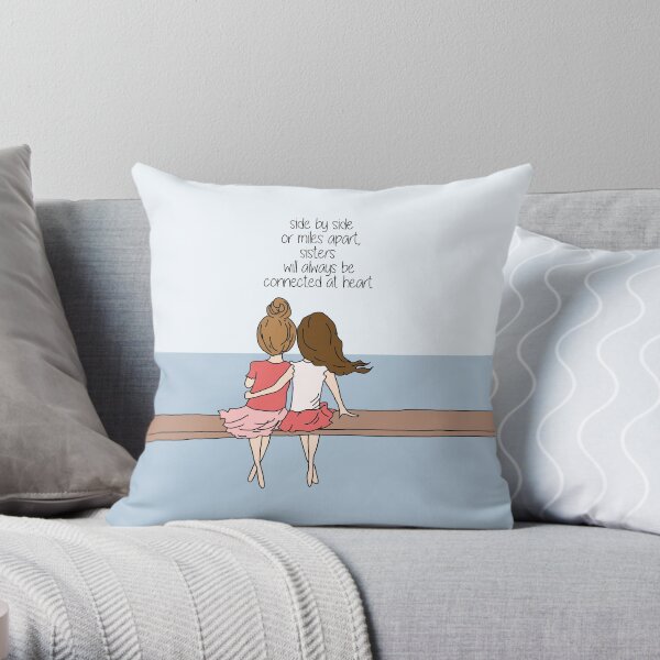 Sisters connected by heart Throw Pillow