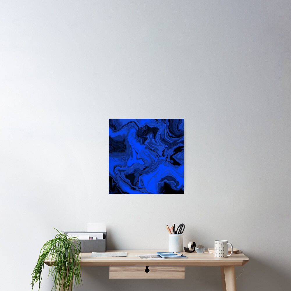 Black and Blue Acrylic Pour Painting Poster