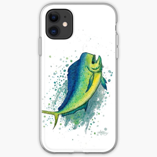 "Mahi Mahi Splash" by Amber Marine ~ watercolor & ink dolphin fish / dorado painting, art © 2016 iPhone Soft Case